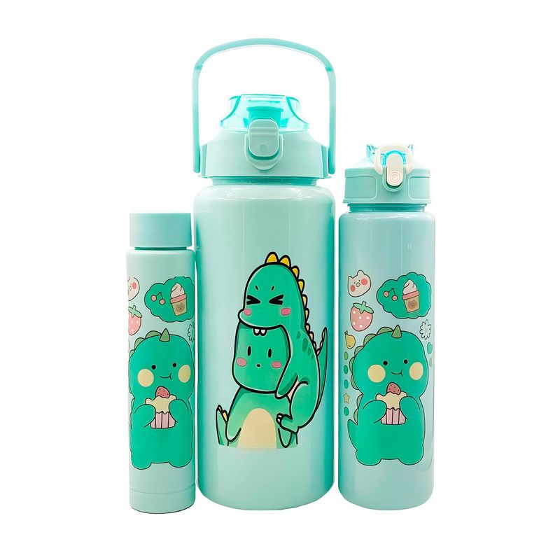 GENERICO - Botellas de Agua Motivacional 2000ml, 800ml y 290ml 3 en 1 -Verde