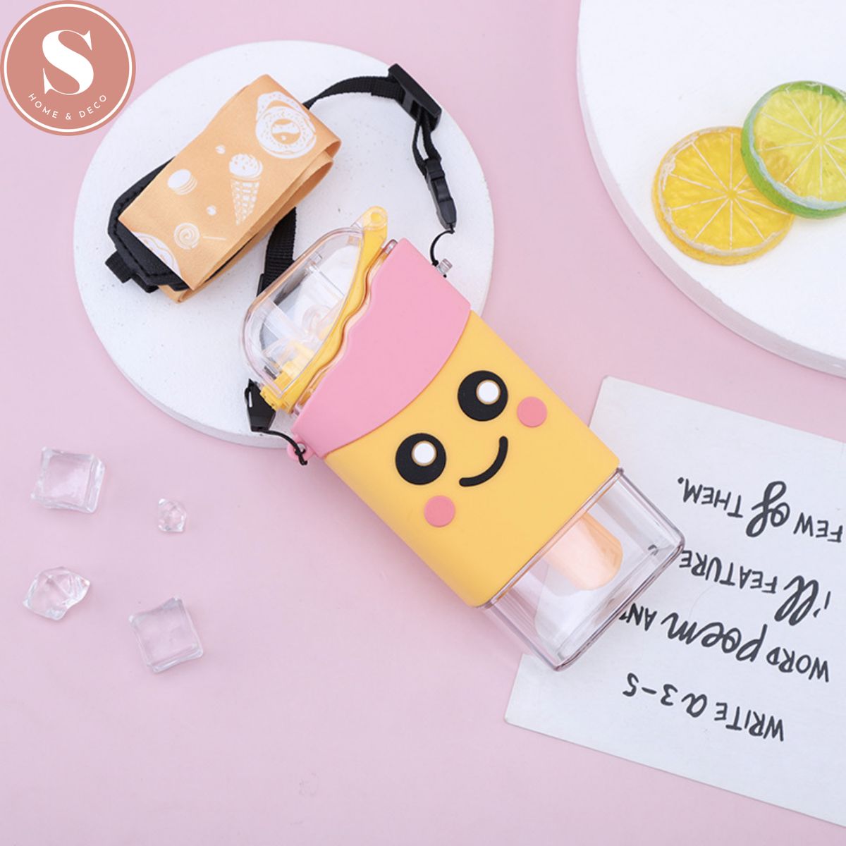 SANTU HOME & DECO - Botella De Agua Antiderrame Paleta Helado 380 ml Amarillo