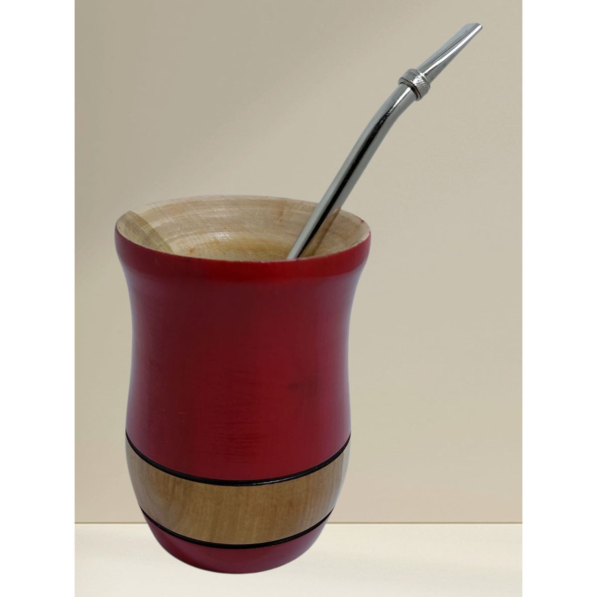 Mate Palo Santo De Madera Taza 100ml Rojo Con Bombilla, marca GENERICO - Foto Principal