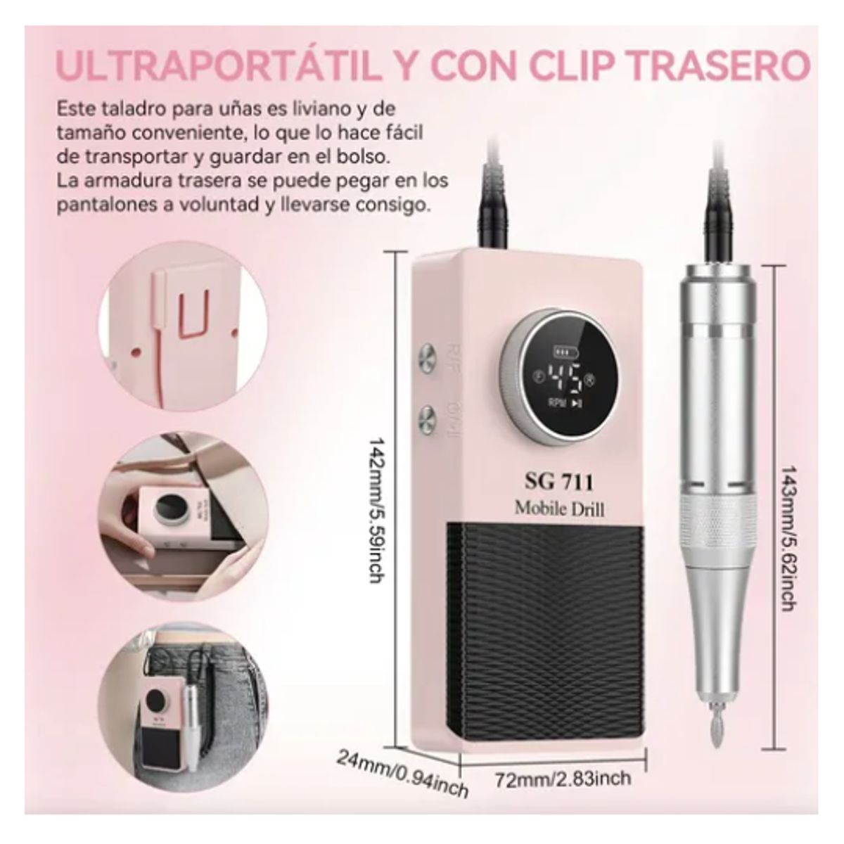 GENERICO - Pulidor De Uñas Esmeril Profesional Drill Portátil 45000 Rpm