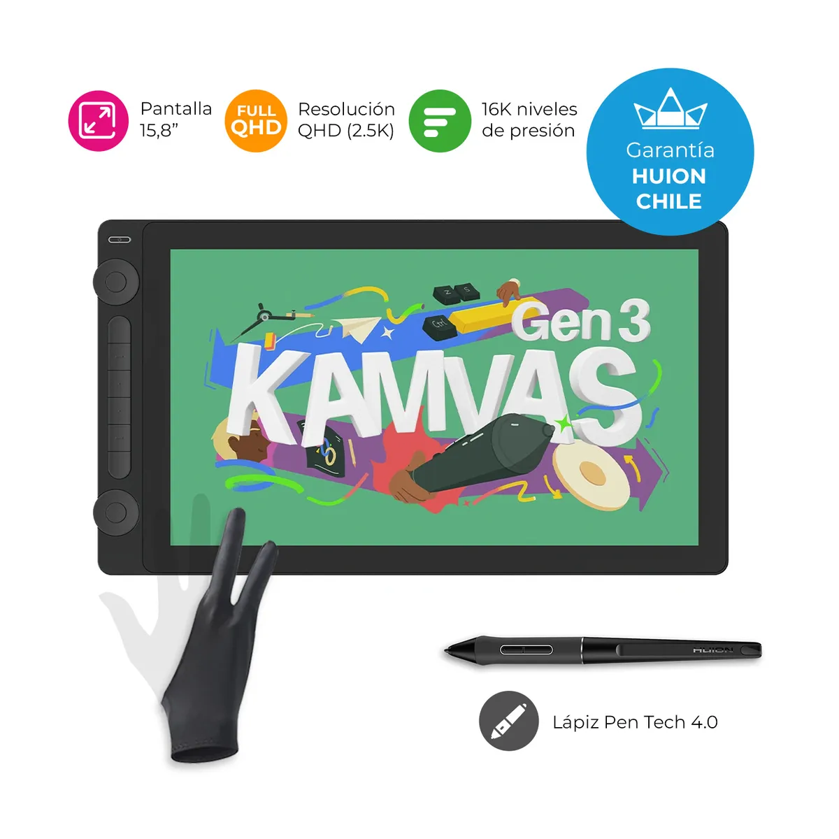 HUION - Tableta Gráfica Monitor Huion Kamvas 16 (Gen 3) Doble Dial - TG
