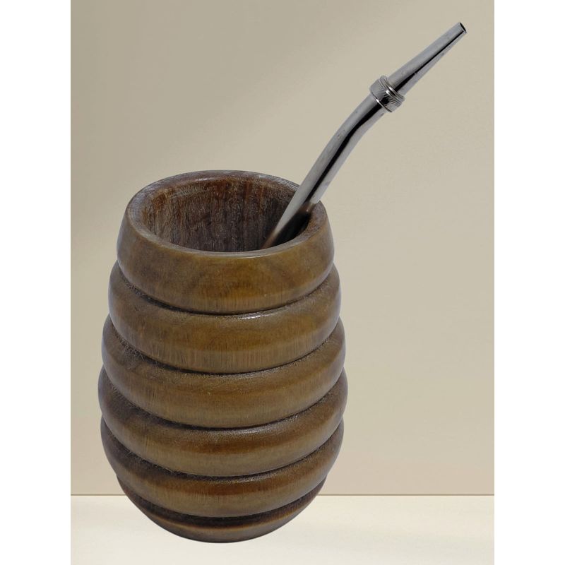 GENERICO - Mate De Madera Palo Santo 100ml Marron Con Bombilla
