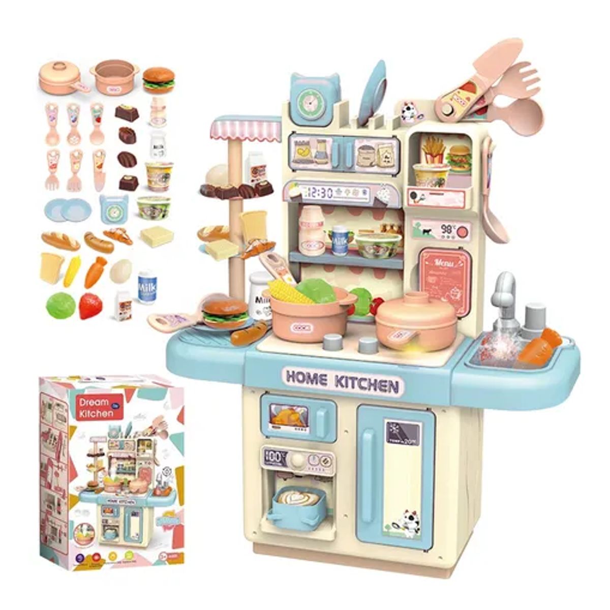 GENERICO - Cocina de juguete Kitchen 32 piezas juego para niñas y niños celeste