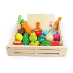 GENERICO - Set corta frutas y verduras madera con imán juego 17 piezas multicolor