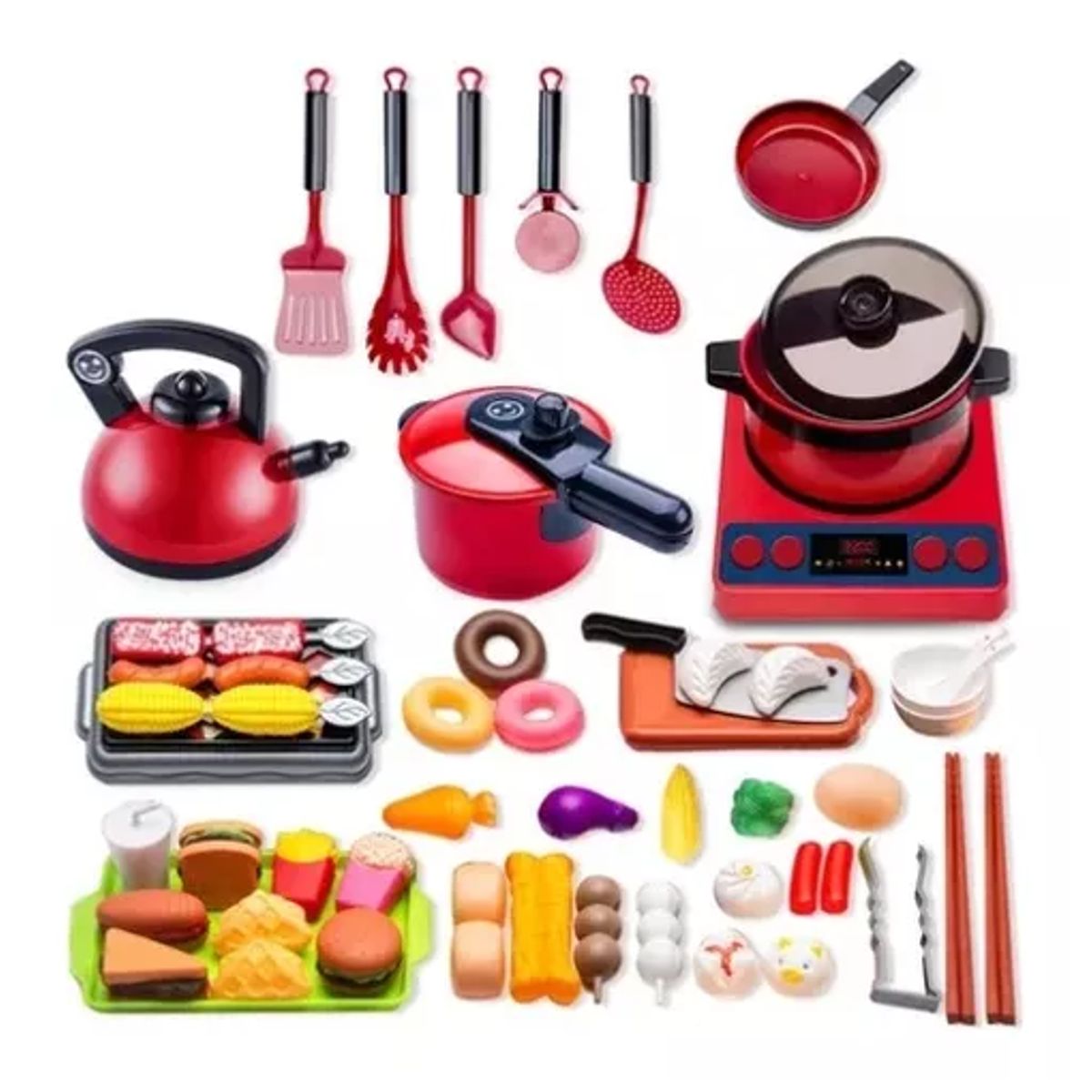 GENERICO - 61 juguetes de cocina para niños utensilios cocina y alimentos multicolor