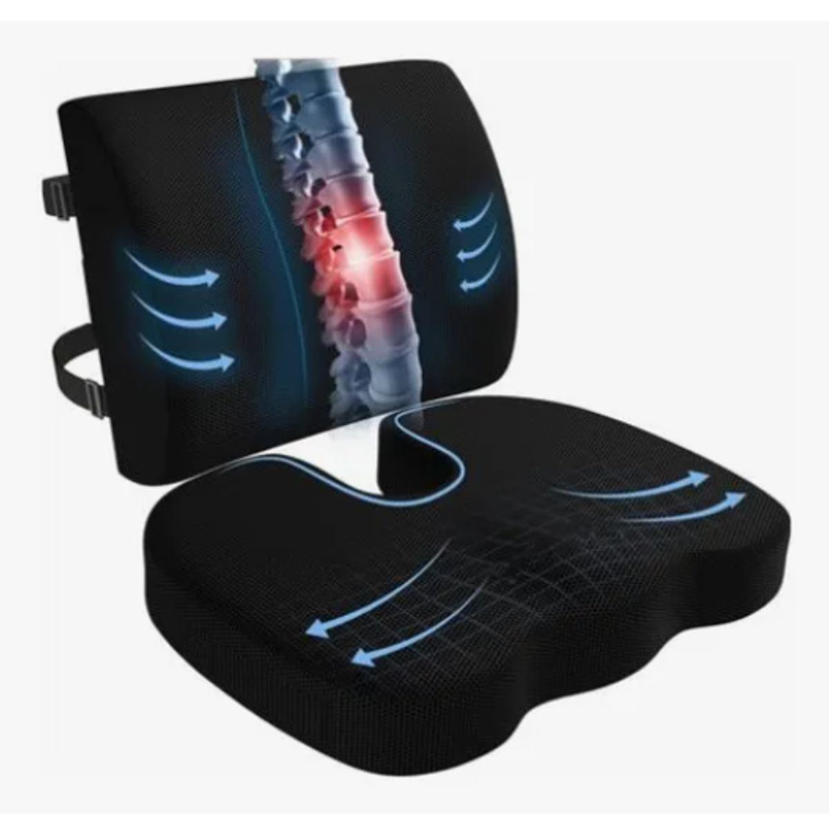 GENERICO - Kit Cojin Asiento Con Soporte Respaldo Lumbar Para Sillas