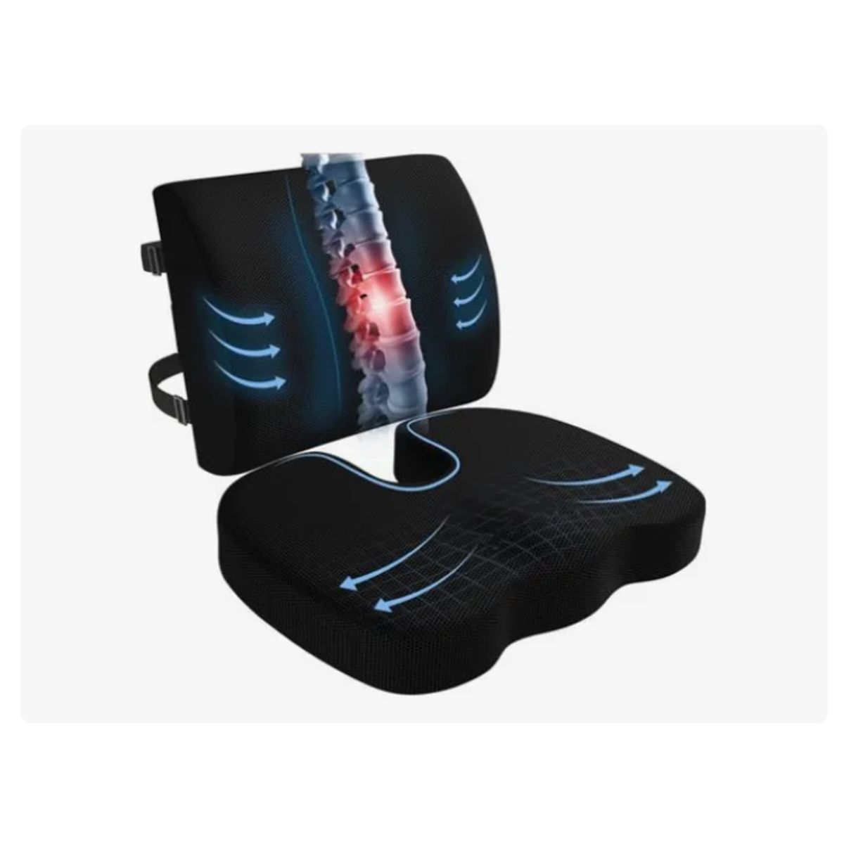 GENERICO - Kit Cojin Asiento Con Soporte Respaldo Lumbar Para Sillas