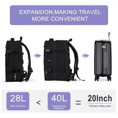 GENERICO - Mochila expandibleviaje multiuso impermeable cabina avión color negro.