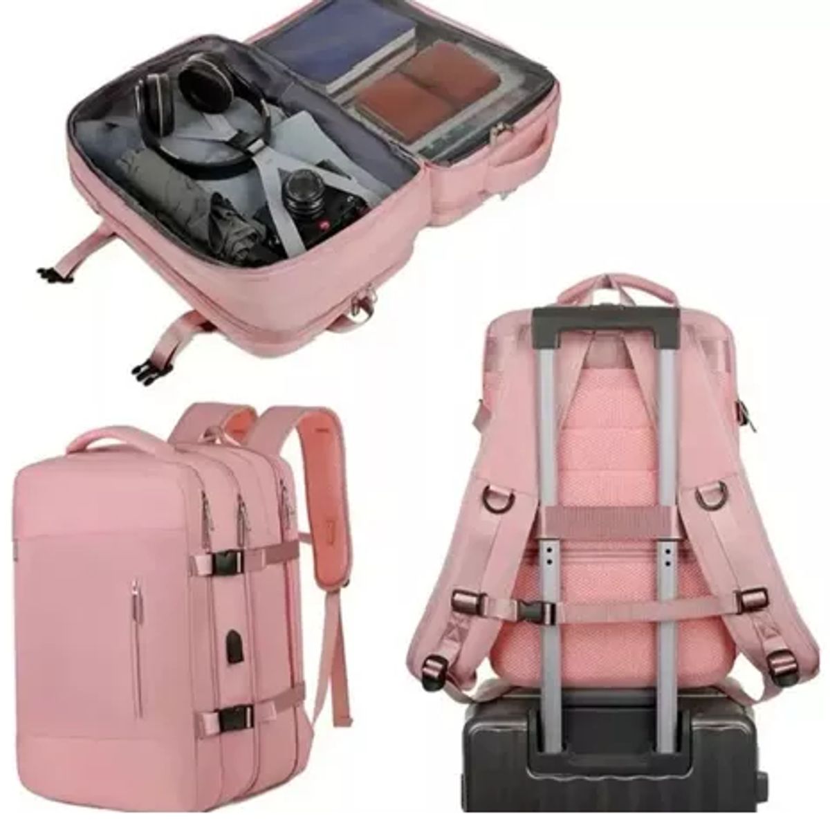 GENERICO - Mochila expandible de viaje impermeable cabina de avión color rosado