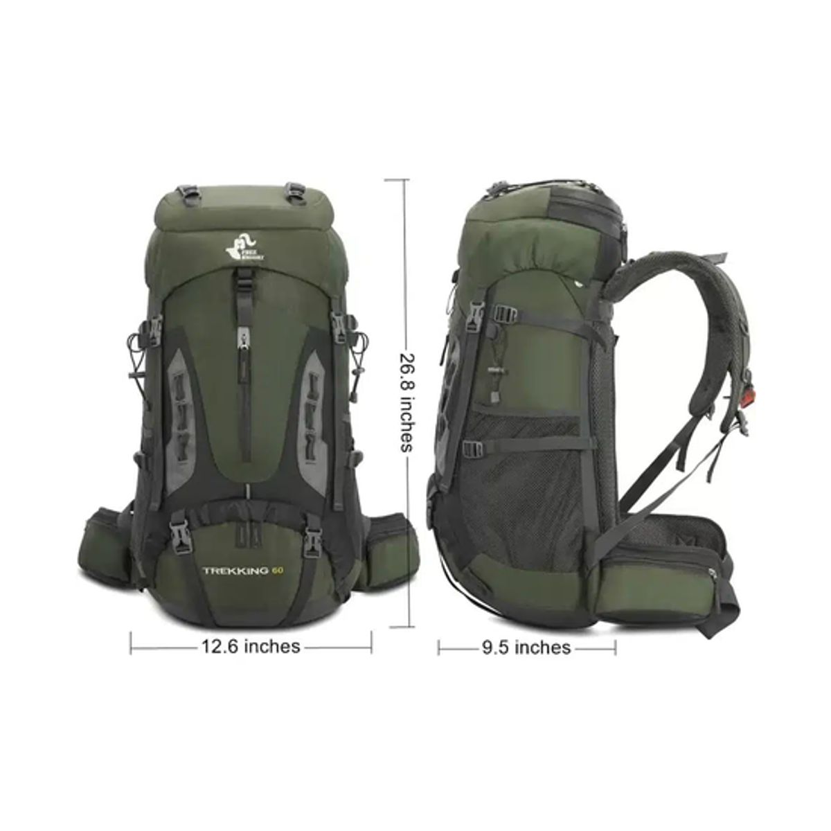 GENERICO - Mochila impermeable 60L con cubre mochila color verde.