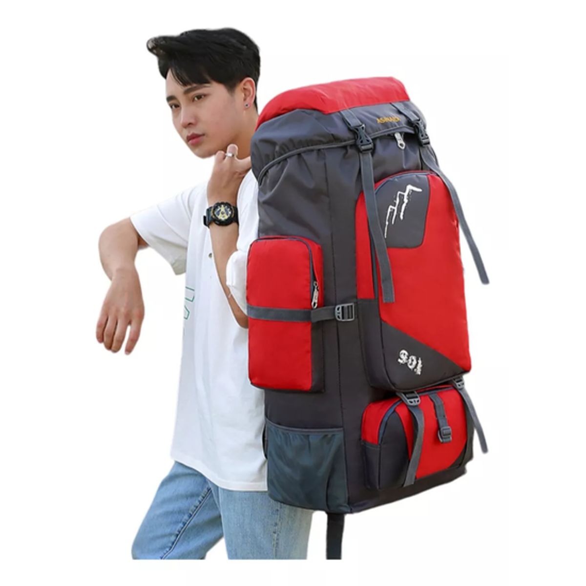 GENERICO - Mochila impermeable de 90L color rojo