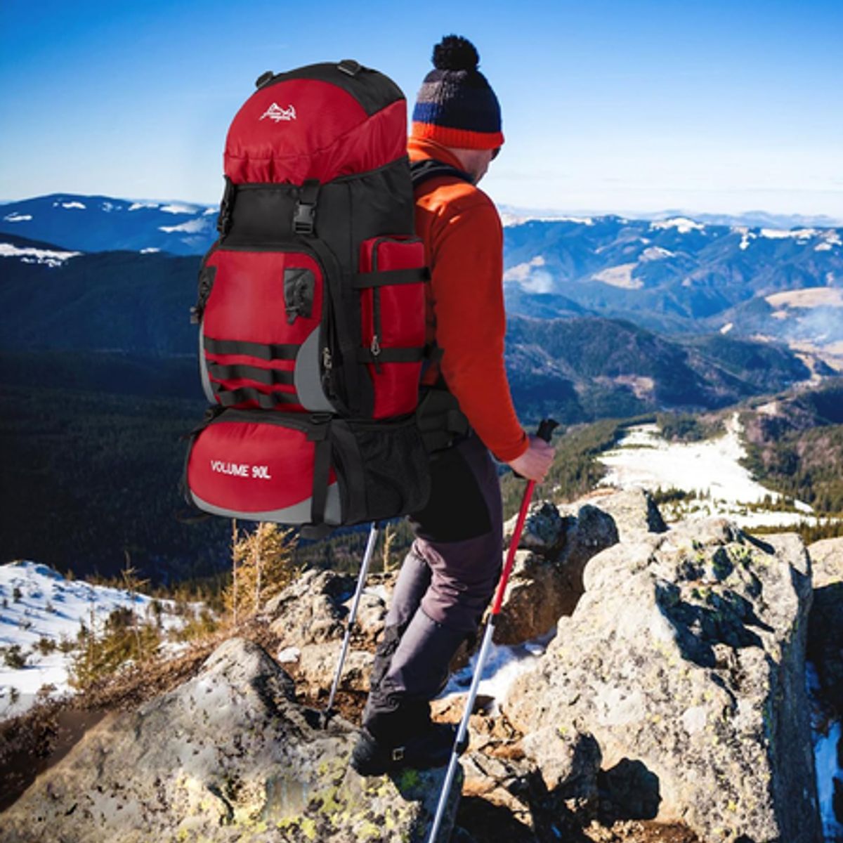 GENERICO - Mochila 90L camping outdoor trekking color rojo