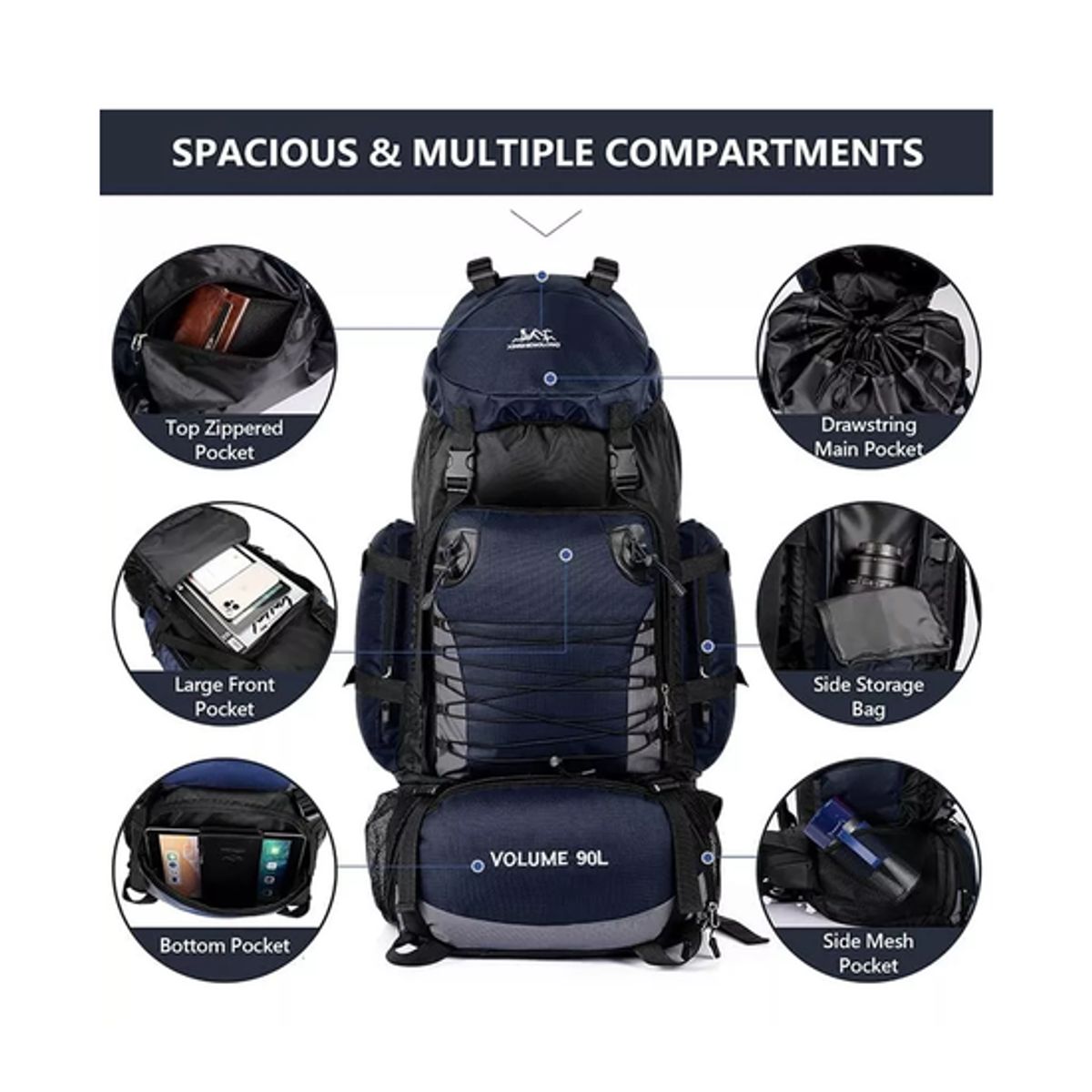GENERICO - Mochila 90L camping outdoor trekking color azul oscuro