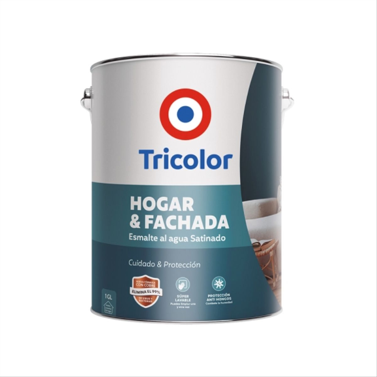 TRICOLOR - Esmalte al agua hogar y fachada satín blanco perfecto 1 gal