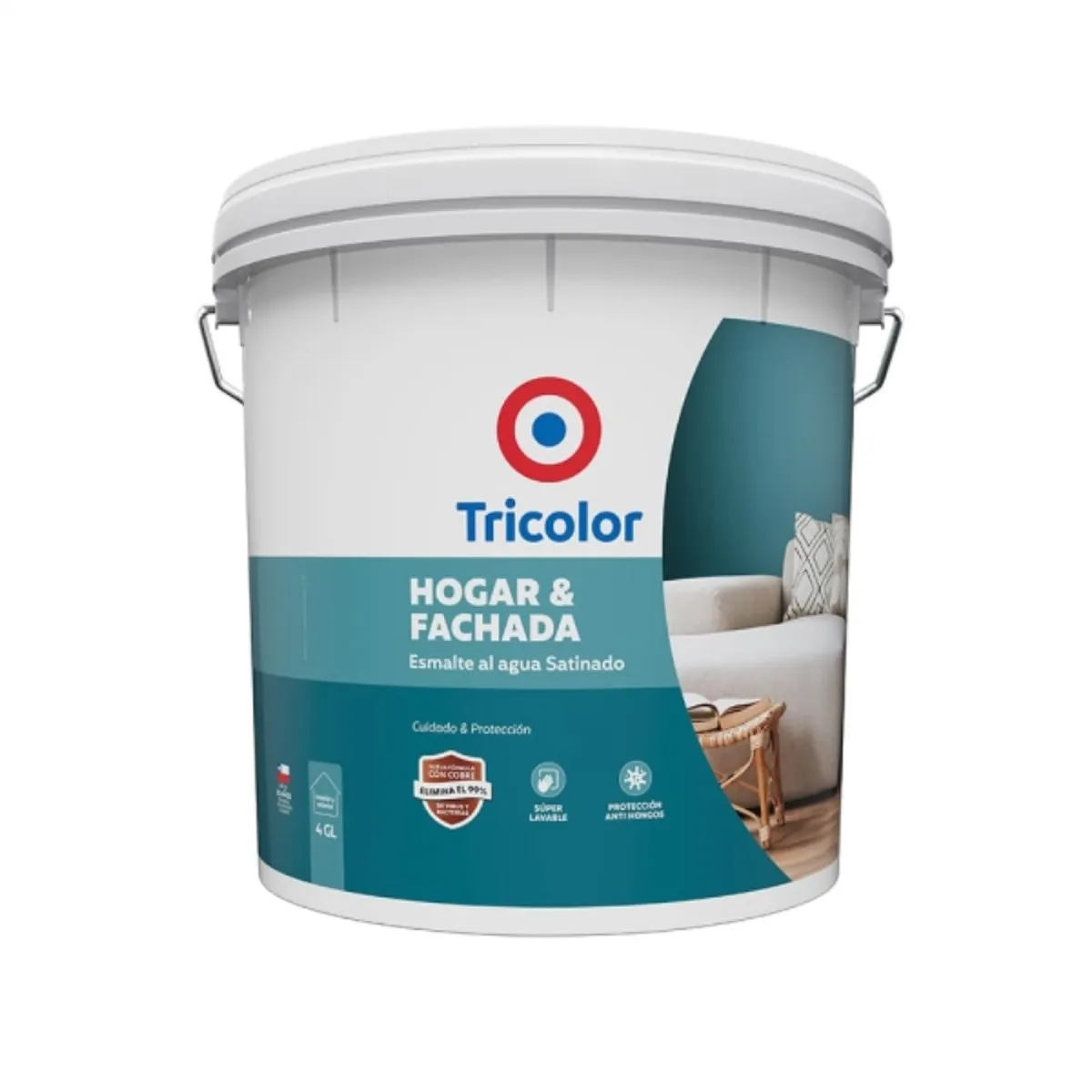 TRICOLOR - Esmalte al agua hogar y fachada satín blanco perfecto 4 gal