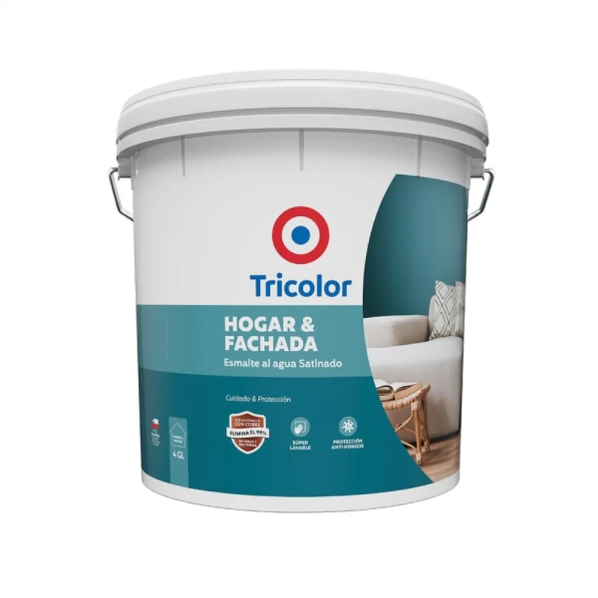 TRICOLOR - Esmalte al agua hogar y fachada satín blanco perfecto 4 gal