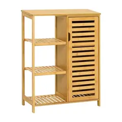 GENERICO - Armario De Almacenamiento 3 Estantes Laterales Puertas De Bambú