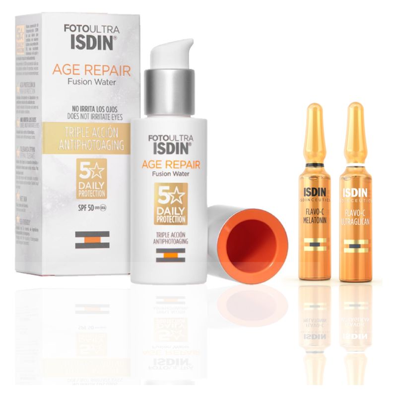 ISDIN - Set Fotoprotección Rutina Antioxidante Age Repair 50 ml + 2 amopollas Day&Night ISDIN