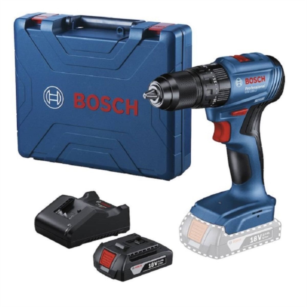 BOSCH - Taladro percutor 1/2" GSB 185-Li 18V 1 batería y maletín