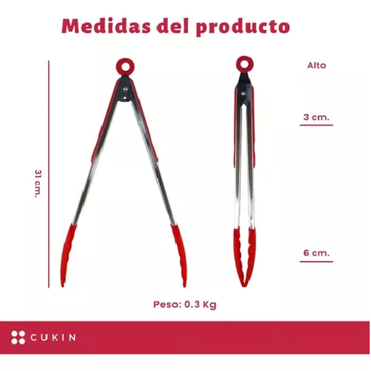 GENERICO - Pinzas de silicona para parrilla y cocina sistema regulable color rojo