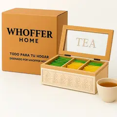 GENERICO - Caja Para Té Madera Vidrio 3 Compartimentos Whoffer Home Blanco