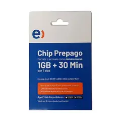 ENTEL - CHIP PREPAGO 1GB + 30 MIN X 7 DÍAS