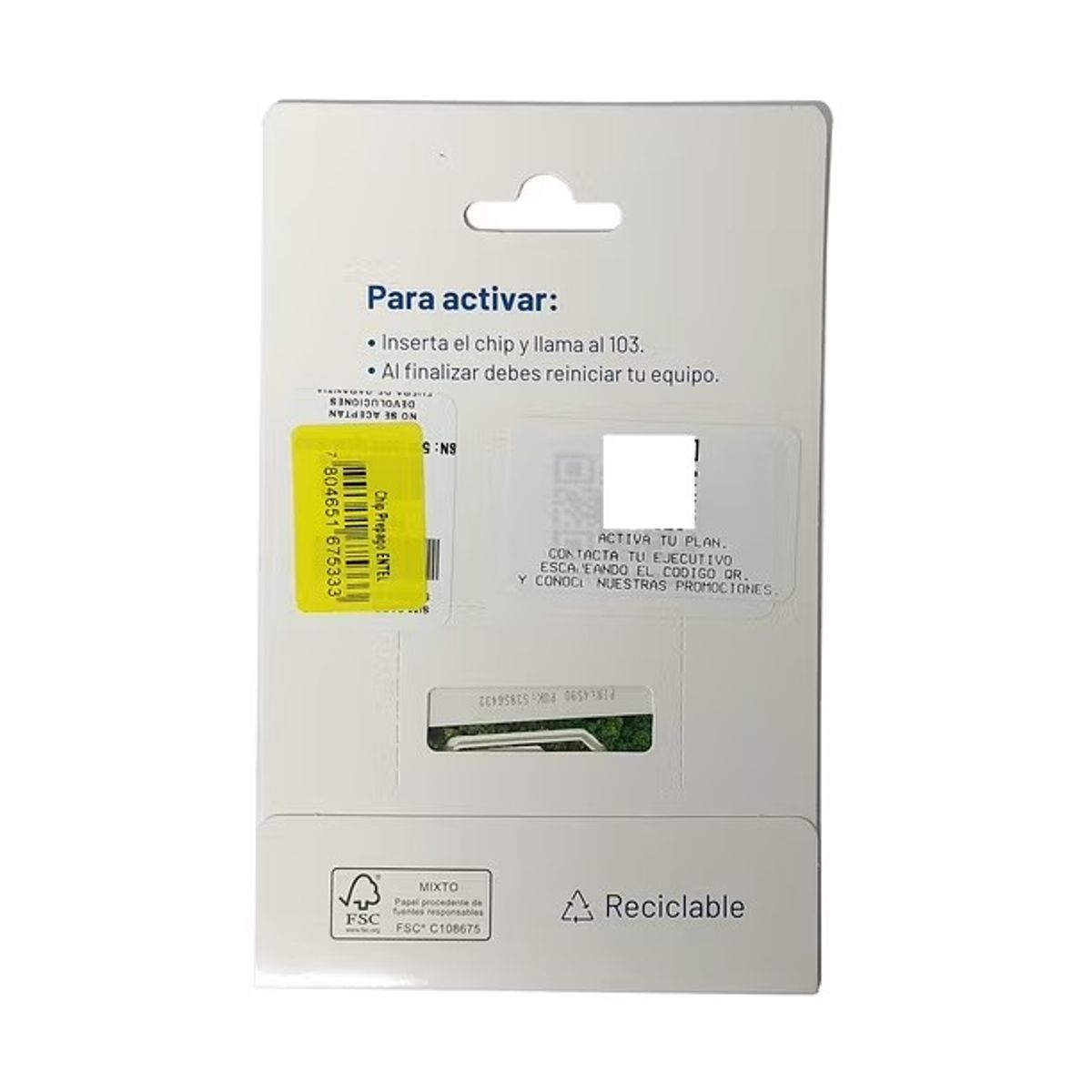 ENTEL - CHIP PREPAGO ENTEL 1GB + 30 MIN X 7 DÍAS