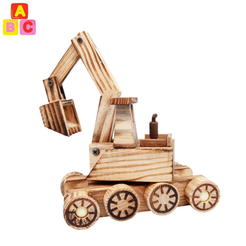 ABC - Excavadora de Madera con Ruedas Juguete Artesanal