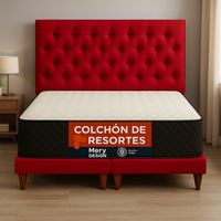 Cama 2 Plazas Capitone Rojo + Colchon 2P Mery Desing