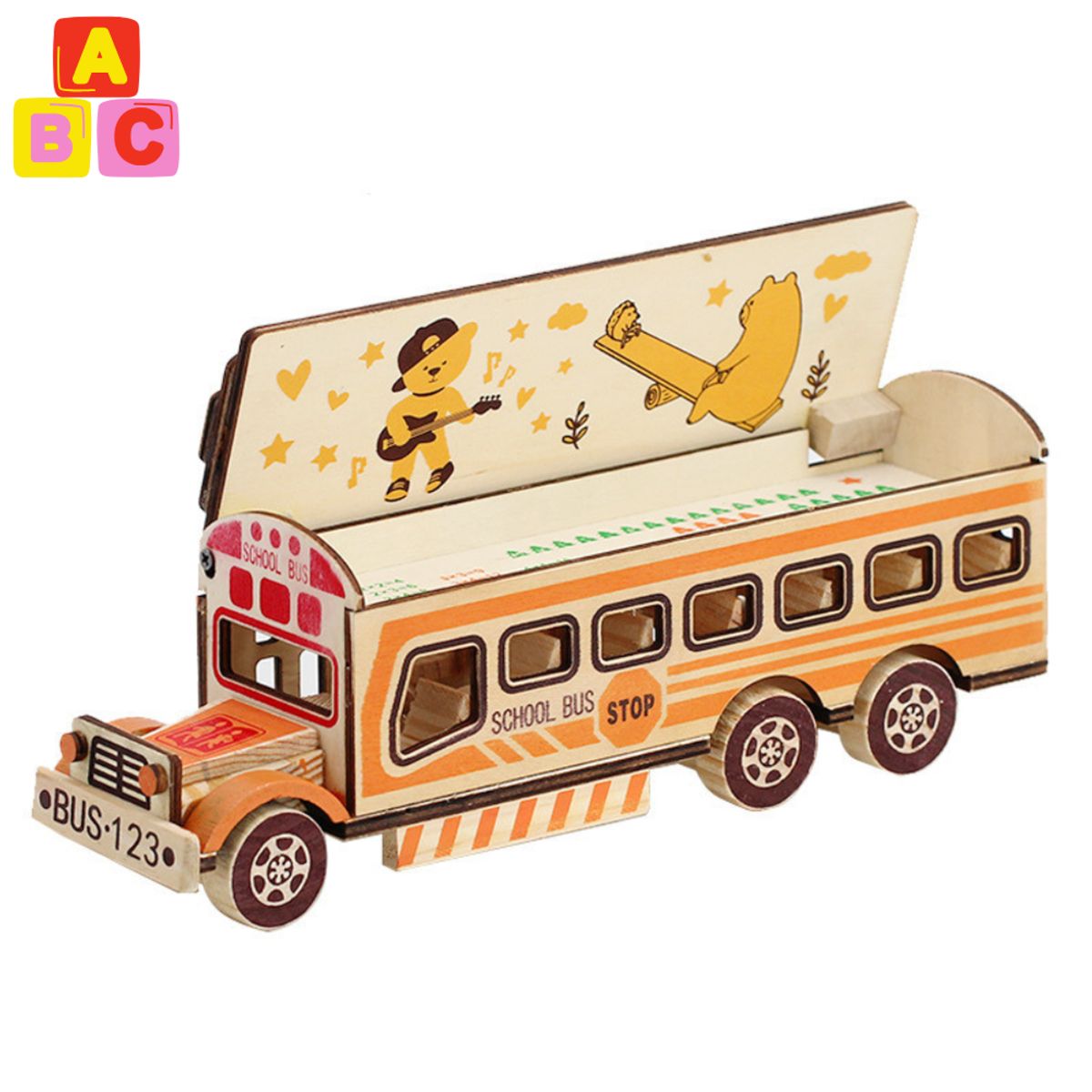 ABC - Bus Escolar de Madera  Juguete Artesanal