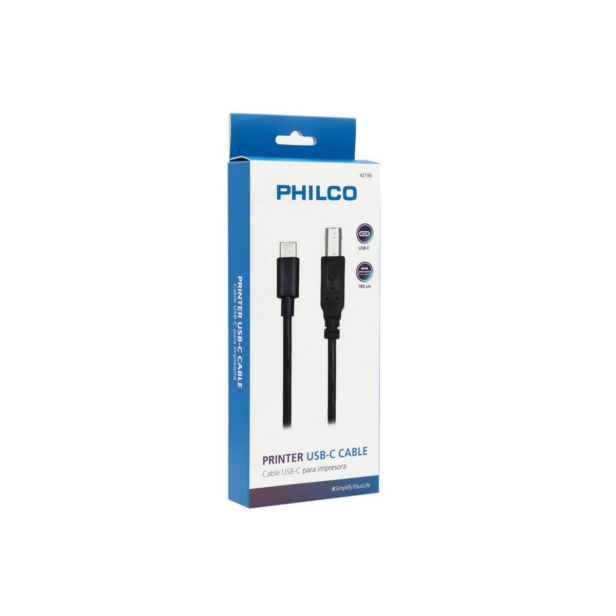 PHILCO - Cable De Impresora Usb A Usb-c 18 Mts 480mbps Philco 42196