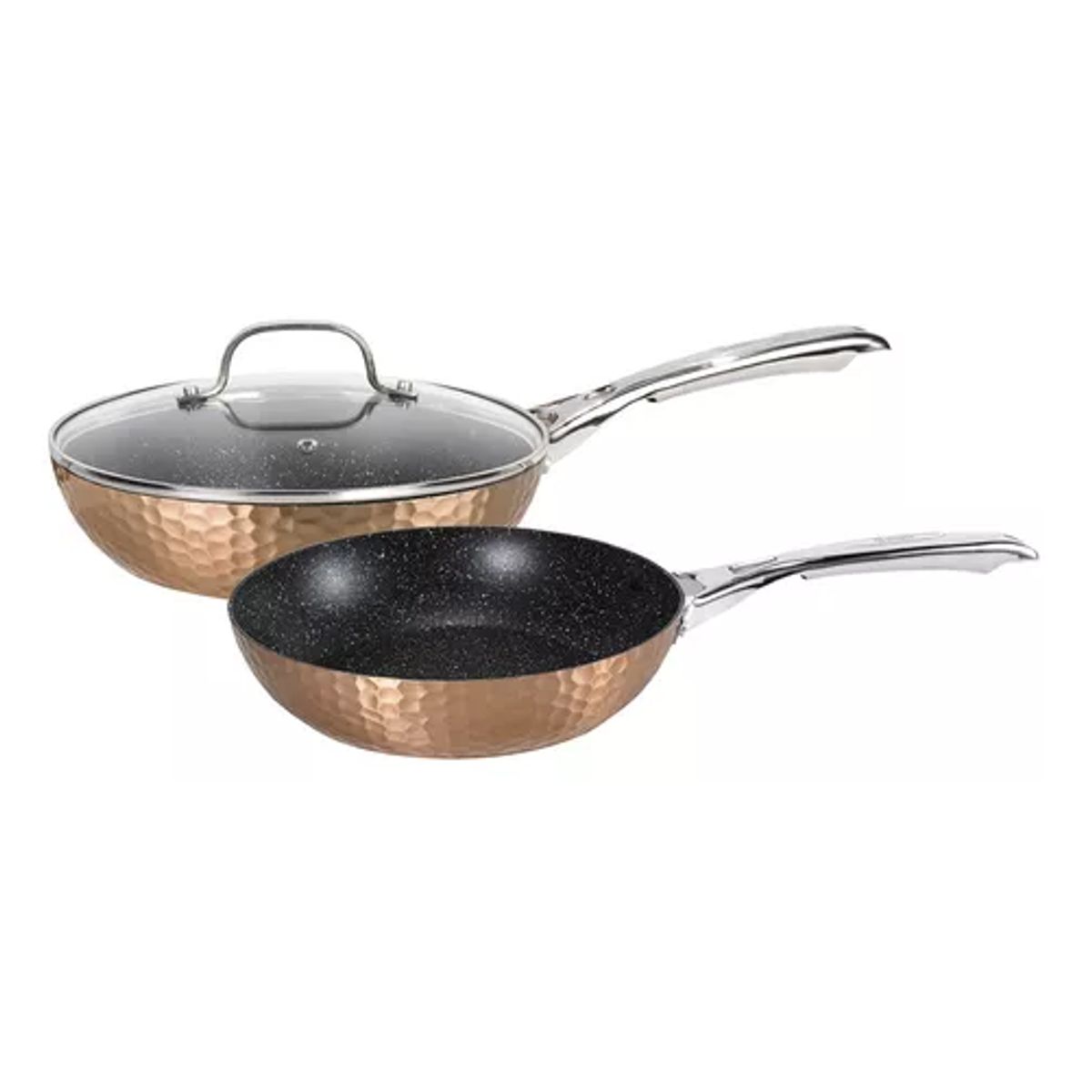 GENERICO - Set de 2 sartenes de cobre antiadherente 28 cm con tapa + 24 cm