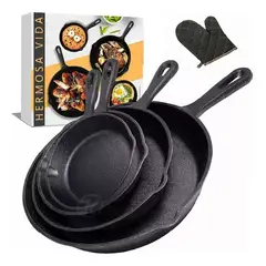 GENERICO - Set de 4 sartenes de hierro fundido skillet