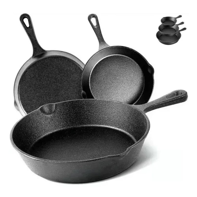 GENERICO - Set de 3 sartenes de hierro fundido 16 20 y 26 cm