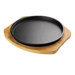 GENERICO - Plato de hierro fundido de 23 cm con base de madera
