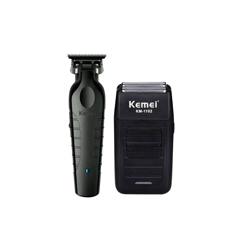 KEMEI - Combo Kemei Patillera Trimmer Kemei 2299 + Shever Kemei 1102 Color Negro
