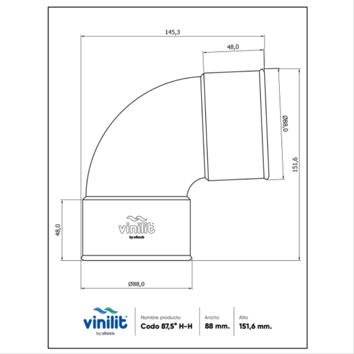 VINILIT - Codo 87,5° H-H tubo bajada blanco