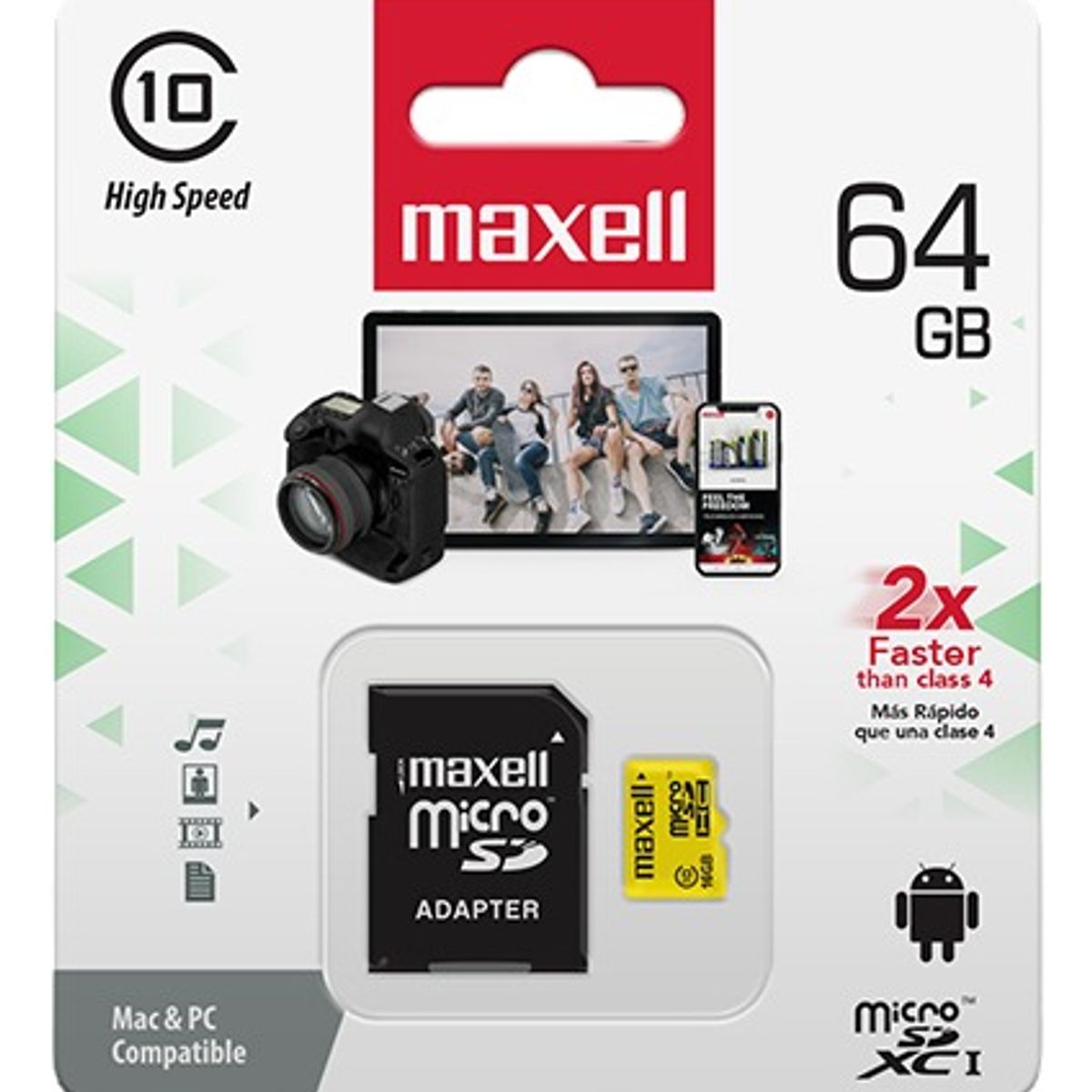MAXELL - Tarjeta Microsd 64gb/90mb/s Adapta Sd Clase10 Maxell Mcsd-64