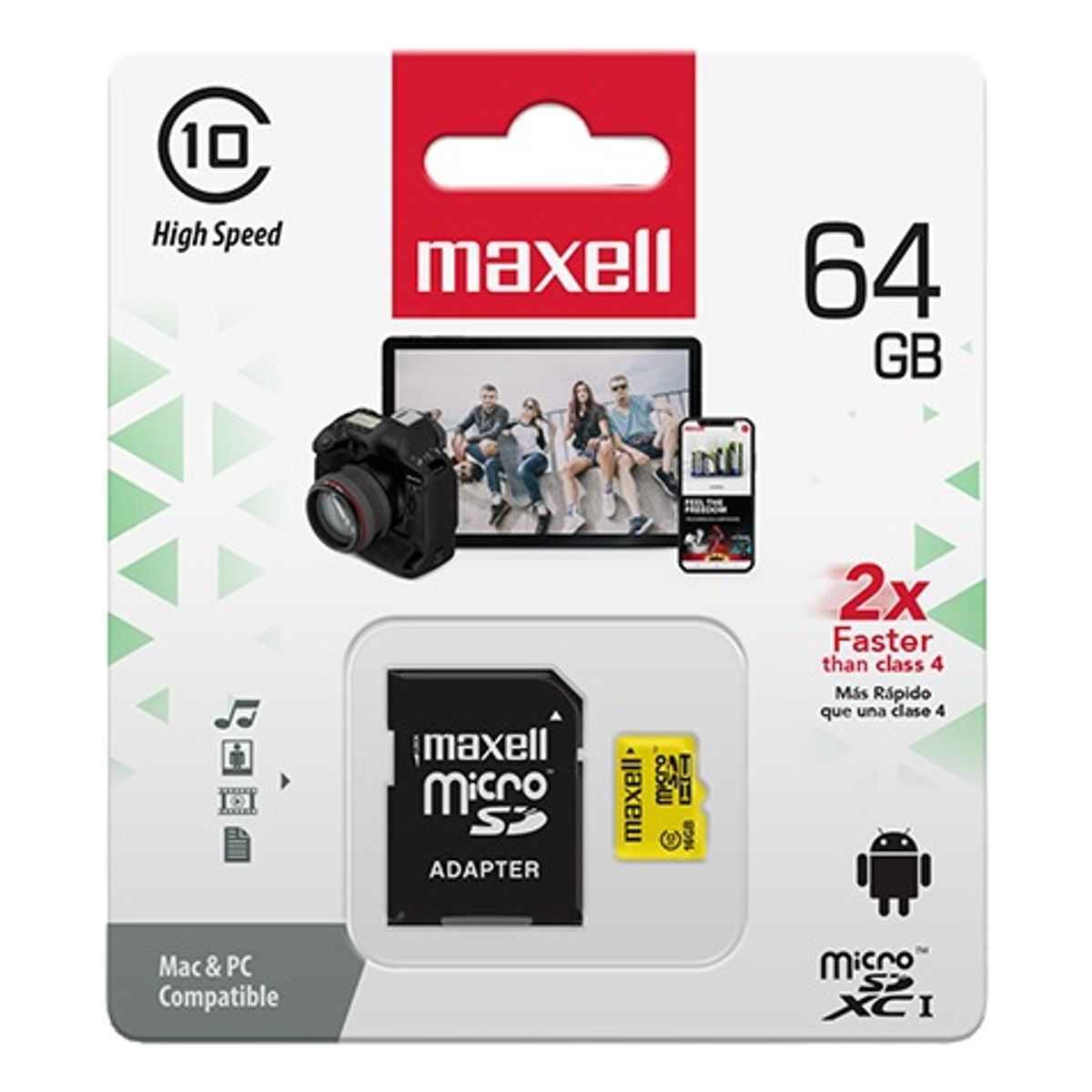MAXELL - Tarjeta Microsd 64gb/90mb/s Adapta Sd Clase10 Maxell Mcsd-64