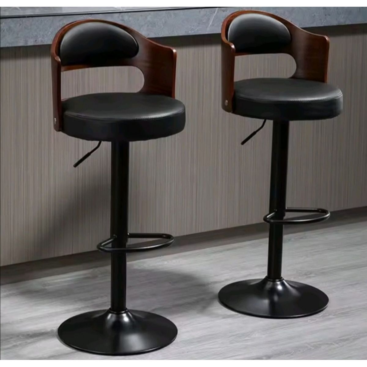 ARTIHOGAR - Pack 2 Sillas Bar  De Luxe Madera con Respaldo Boscco  Negro/Negro