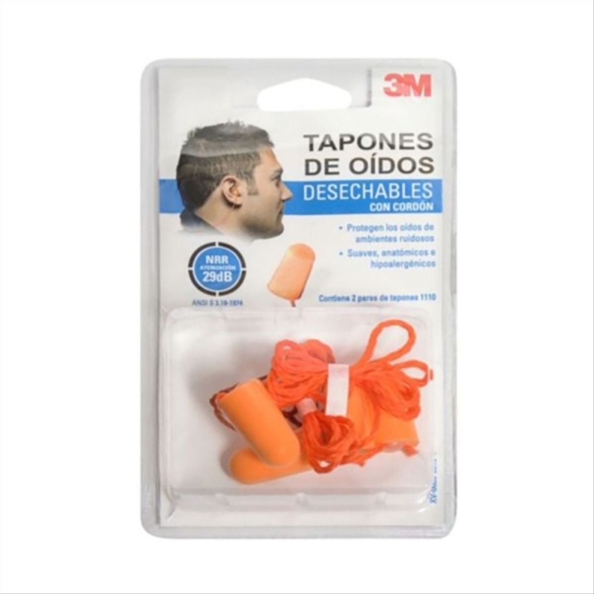 3M - Protector oido desechable con cordon 24/case 1110R