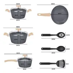 GENERICO - Batería cocina 10 piezas antiadherente acabado granito color negro