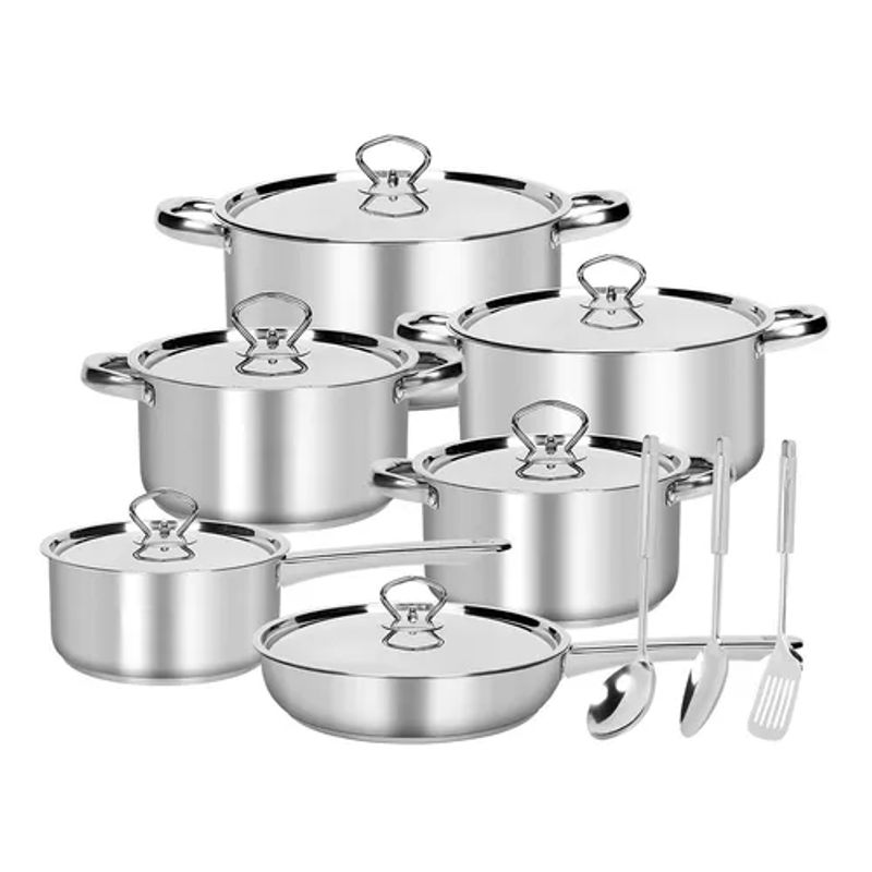 GENERICO - Batería de cocina de 15 piezas acero inoxidable color plateado