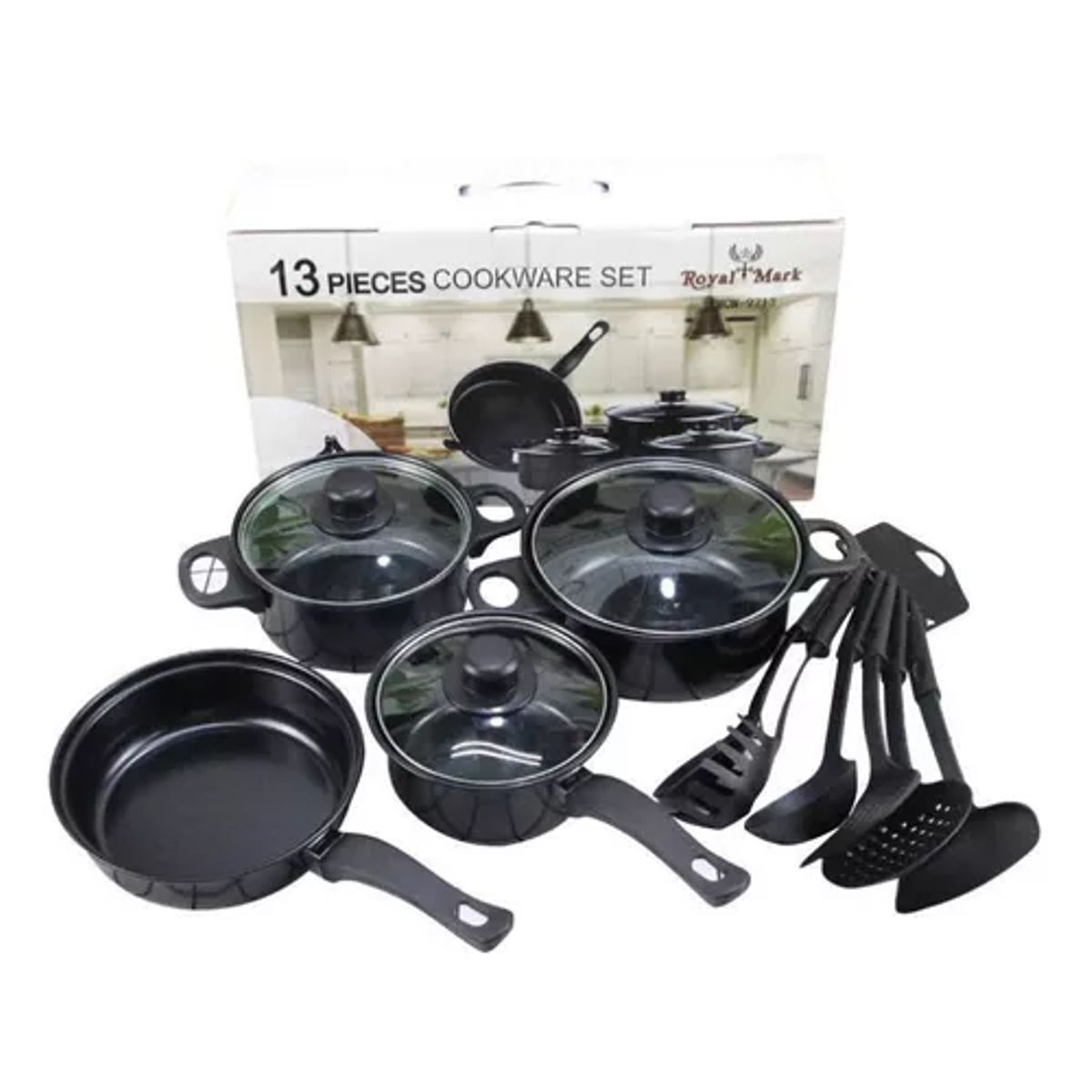 GENERICO - Set de batería 13 piezas antiadherente Royal Mark color negro