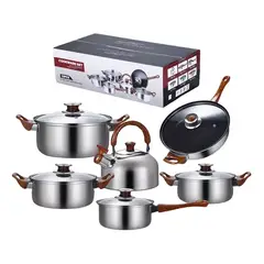 GENERICO - Set de 12 piezas ollas de acero inoxidable sartén antiadherente