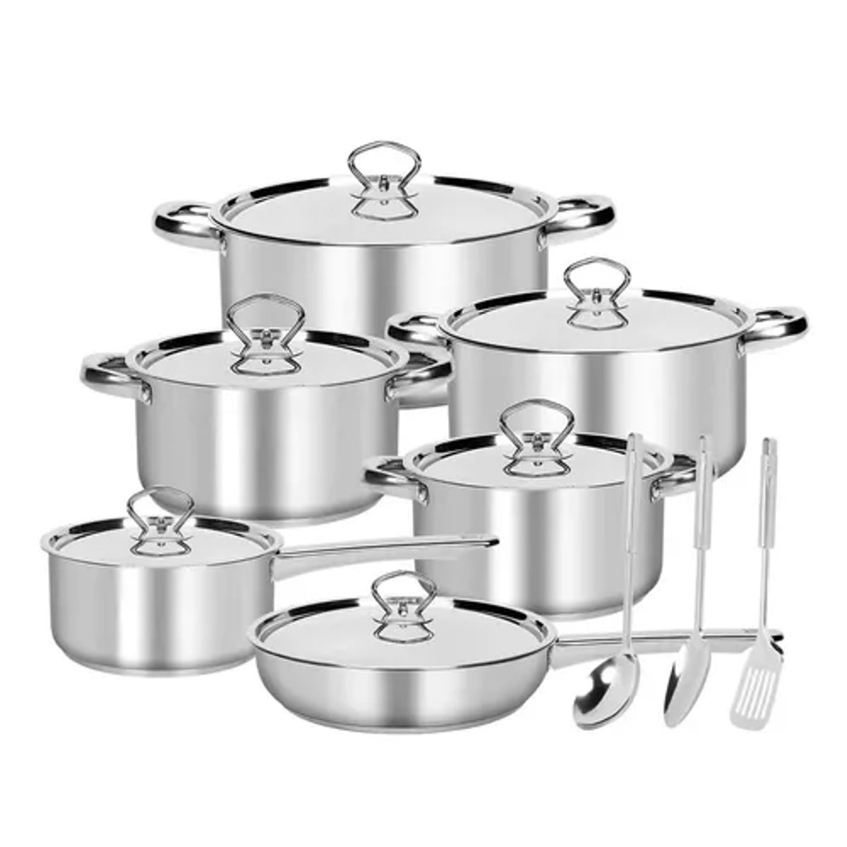 GENERICO - Juego de batería de 15 piezas cocina acero inoxidable plateado