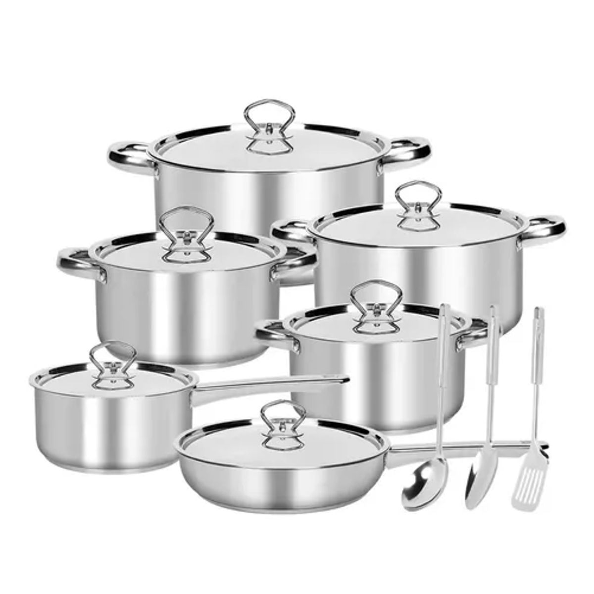 GENERICO - Juego de batería de 15 piezas cocina acero inoxidable plateado