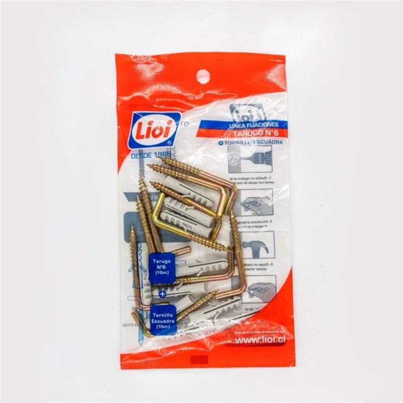 LIOI - Tornillo escuadra 2  + tarugo nylon n°6  (10u c/u)