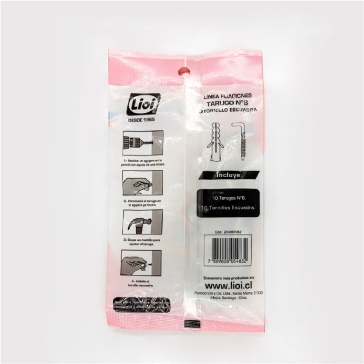 LIOI - Tornillo escuadra 2  + tarugo nylon n°6  (10u c/u)