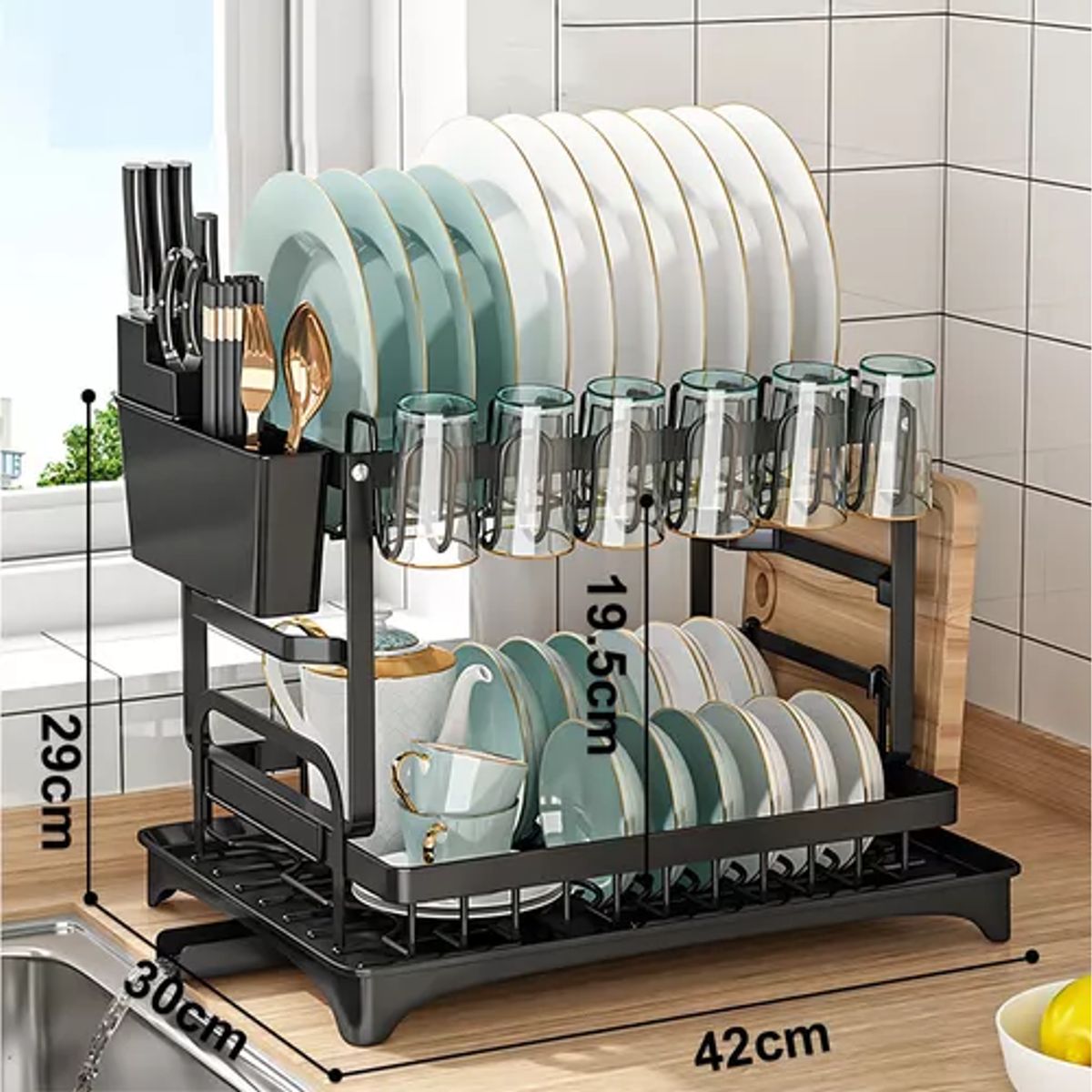 GENERICO - Secaplatos escurridor de loza secador de platos y vajilla color blanco